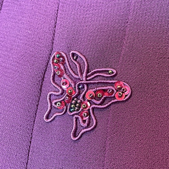 Jessica Howard Vintage 90s Purple Embroidered Sequin Whimsical Butterfly Dress - Picture 3 of 7